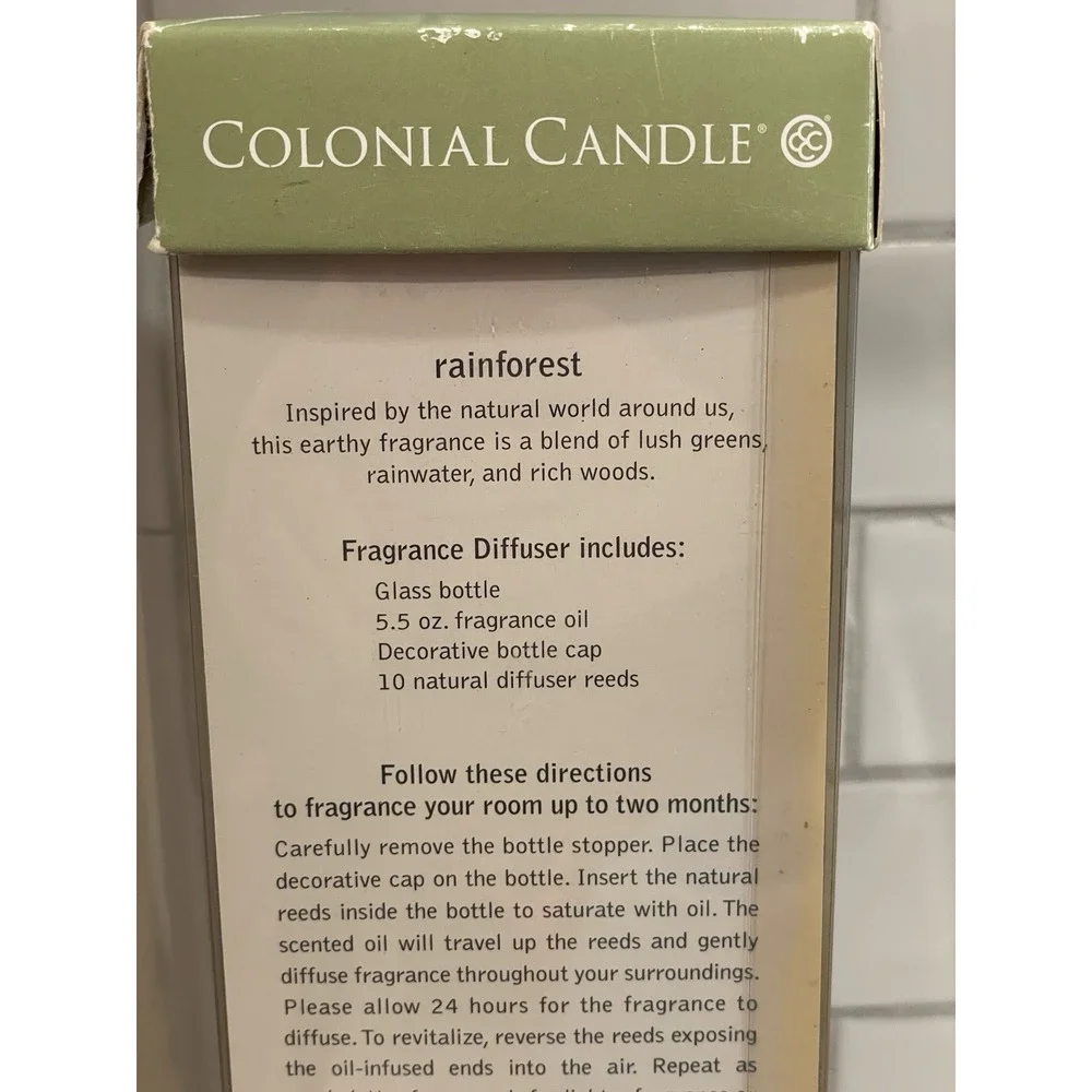 Colonial Candle Rainforest Reed Diffuser Home Fragrance 5.5 fl oz New Old Stock‎